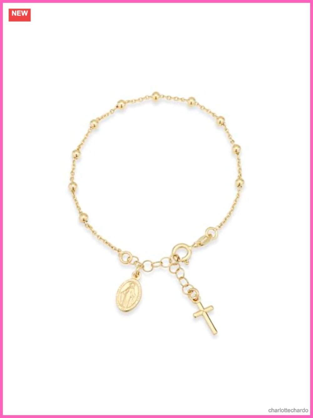 18K Gold Plated 925 Sterling Silver Rosary Bracelet Adjustable Chain
